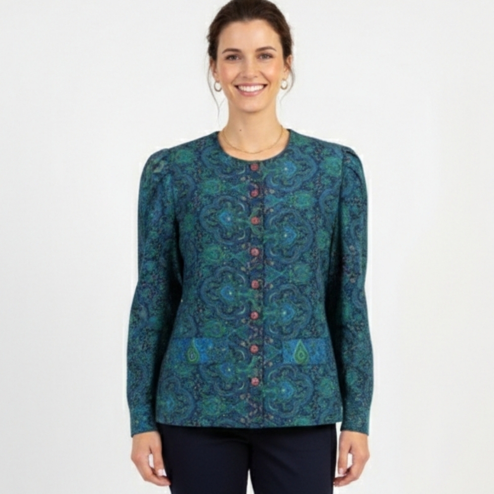 VINTAGE Cami petites mulberry lime and turquoise shoulder pad blouse @i